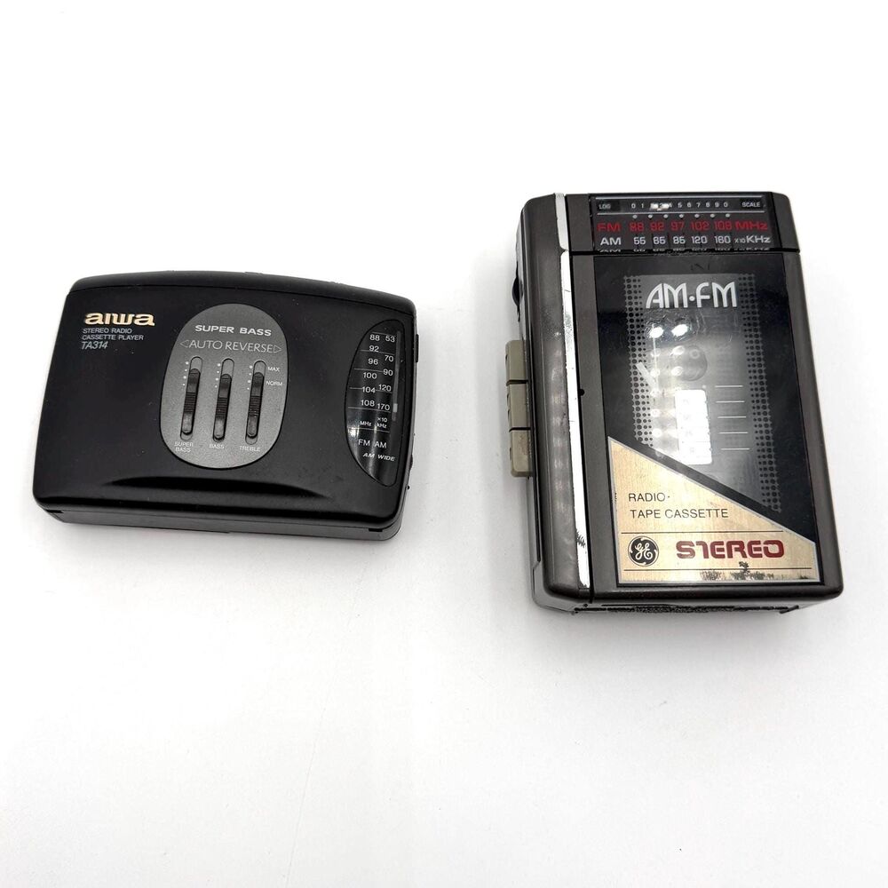 Two Vintage Walkmans - Parts or Project - GE 3- 5470B and Aiwa HS-TA314W